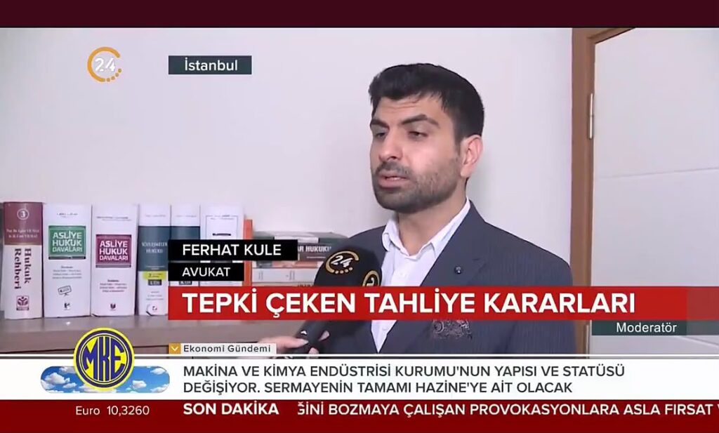 Attorney Ferhat Küle assessing eviction decisions in a 24 TV news report