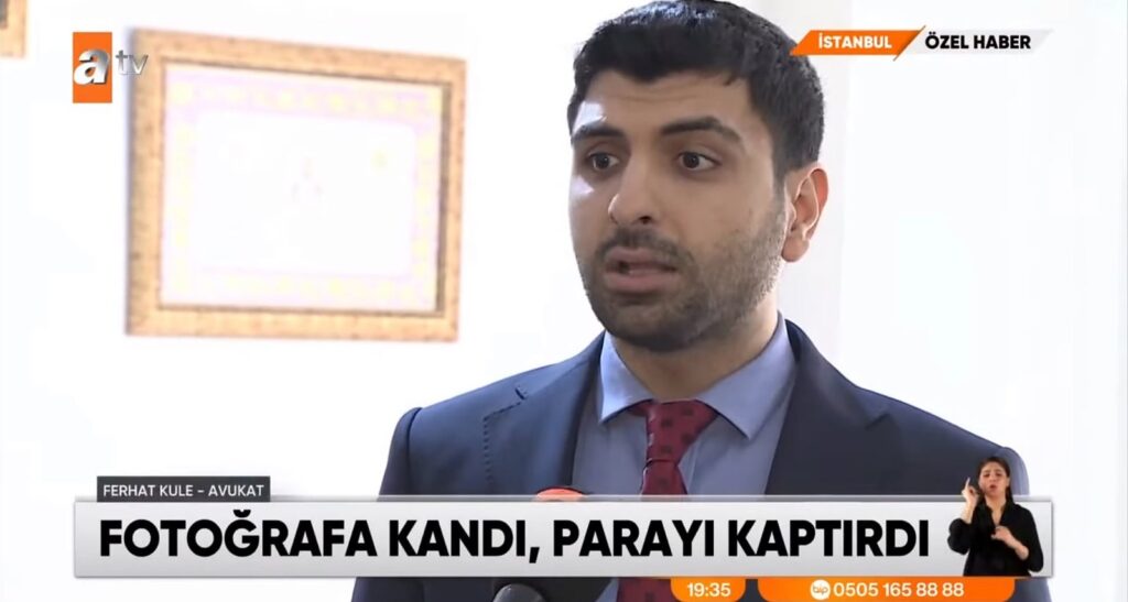 Attorney Ferhat Küle giving comments on fraud in an atv news report
